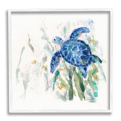 " Beautiful Blue Sea Turtle Swimming Plants " by Sally Swatland