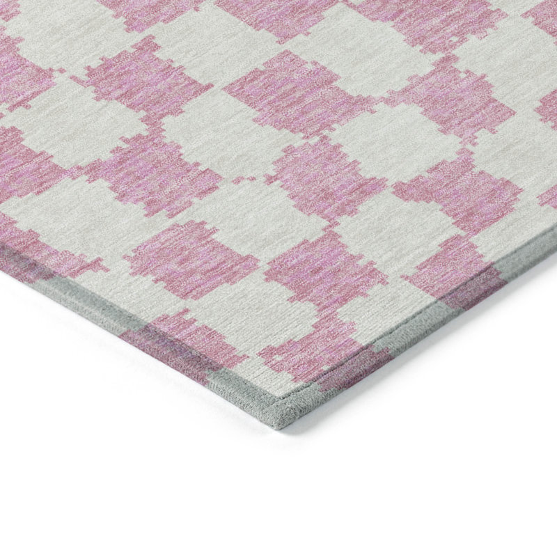 Tapis intérieur lavable à motif géométrique rose et ivoire 9 pi x 12 pi