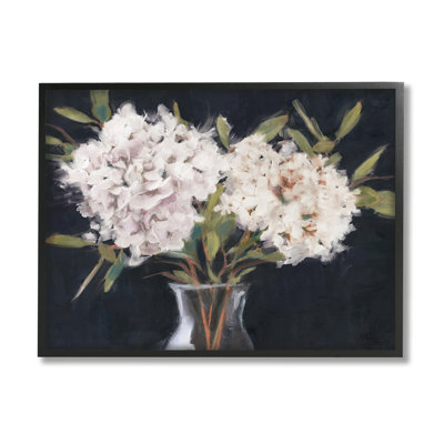«Hydrangea Bouquet Still Life» encadré sur bois par Nina, peinture bleue