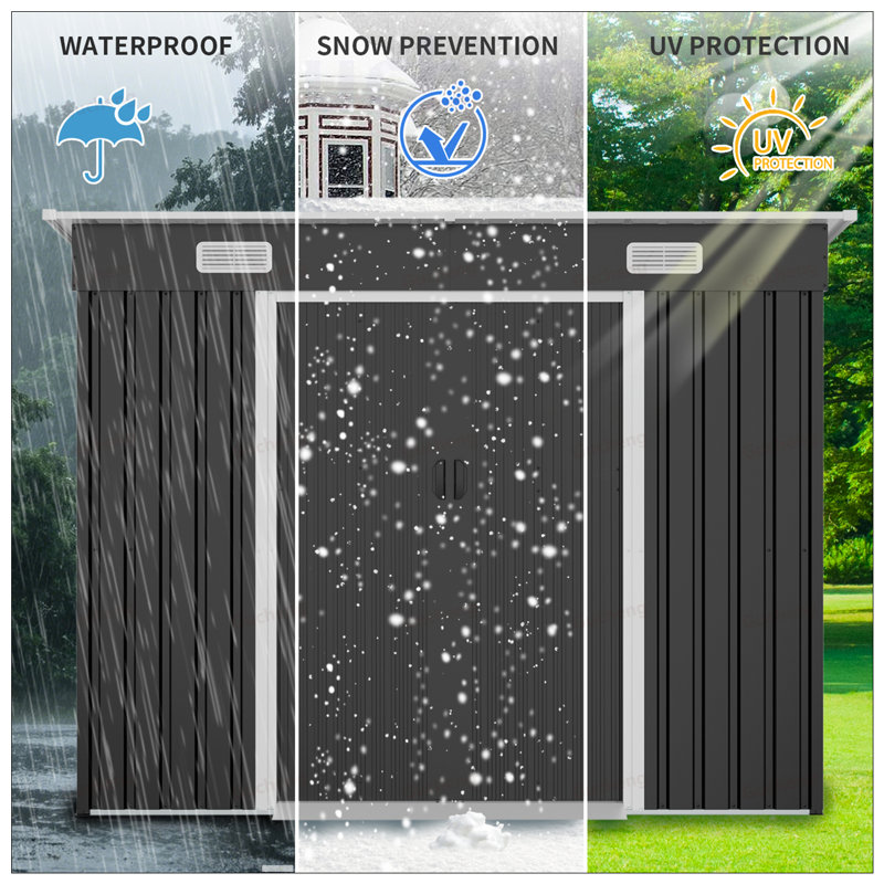 Remise extérieure en acier galvanisé durable avec portes coulissantes et ventilation pour un rangement sécuritaire dans le jardin