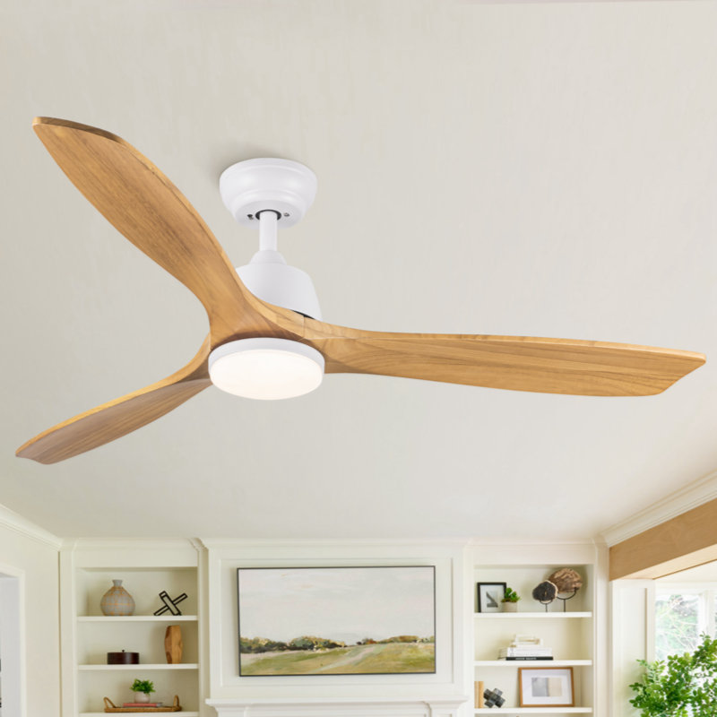 52 po  Ventilateur de plafond à DEL avec pales à grain de bois avec télécommande, Blanc, Bois