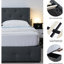 Structure de lit double avec vérin à gaz avec rangement, tête de lit chic à oreilles, housses, rembourrage en mousse, lève-personne en lin gris foncé, lève-personne élégant-362388906