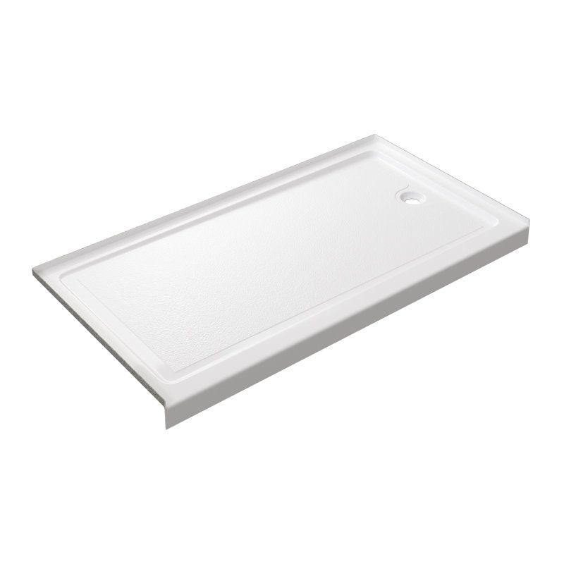Slip-resistant Acrylic ShowerPan with Raised Edges 60-in Long x 32-in Wide White, Right