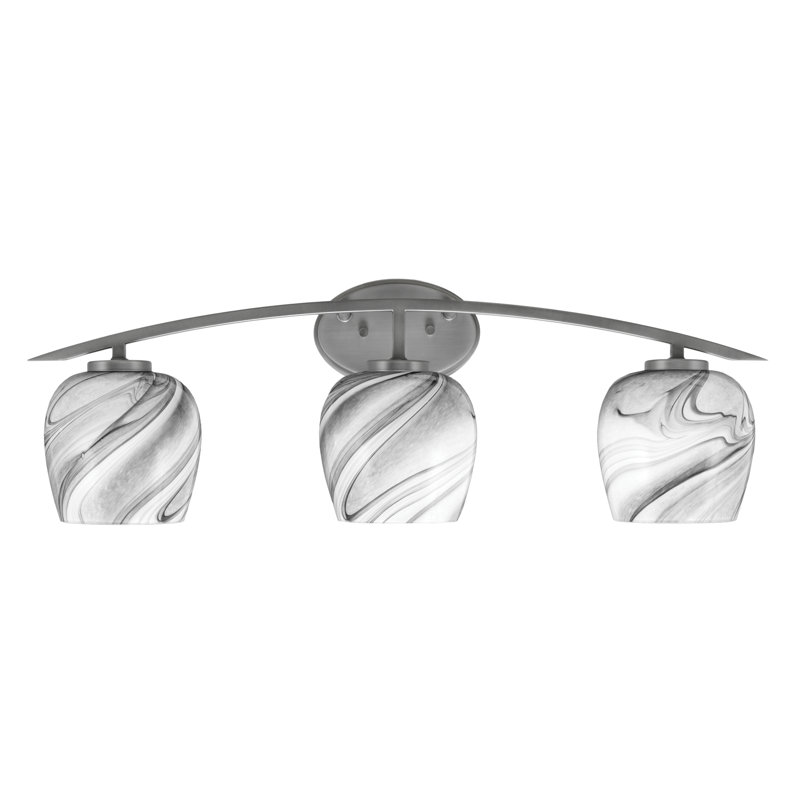 Barre d'éclairage de salle de bain 3 lumières avec verre tourbillon onyx 6 po, Argent argent