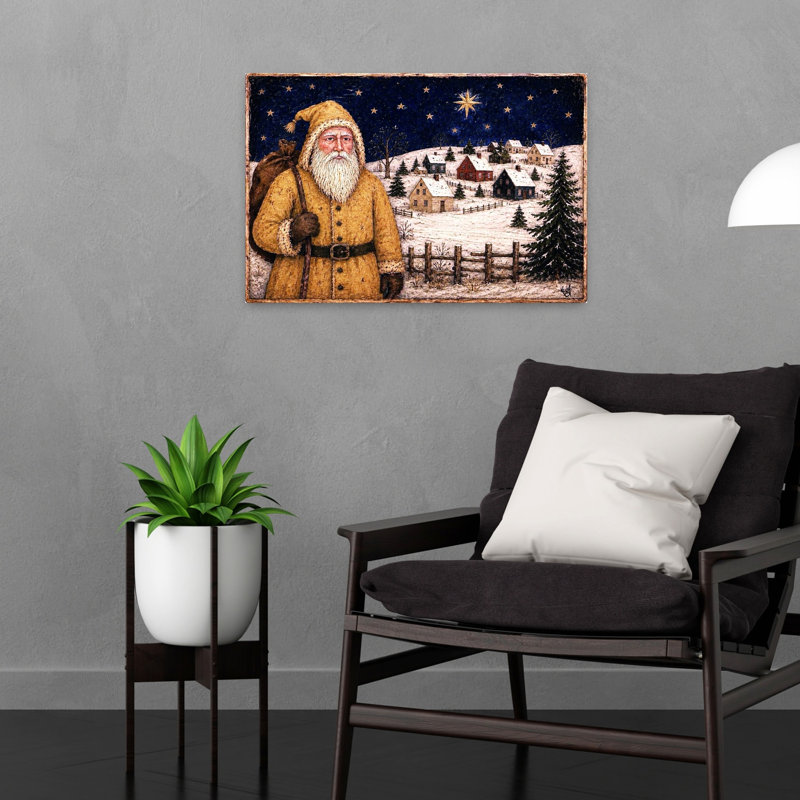 Father Christmas Vintage Abstract Pine Tree Landscape Winter Wall Art Print, 40.64cm H x 60.96cm W