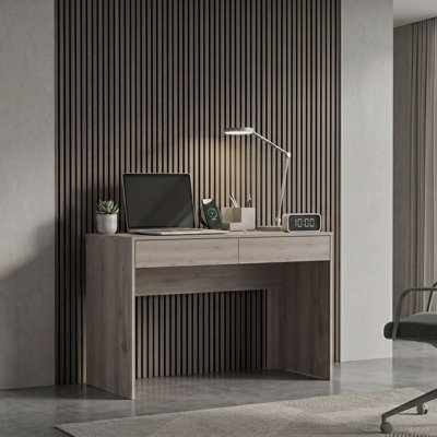 Oslo Modern Computer Desk with Drawers, Minimal Home Office Desk for Workspace– Light Gray