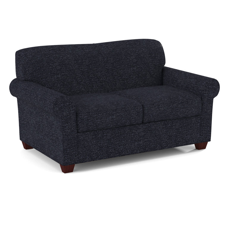 Finn 59" Rolled Arm Sofa Bed Loveseat with Reversible Cushions, Empire Mahogany, Archetype Quartz