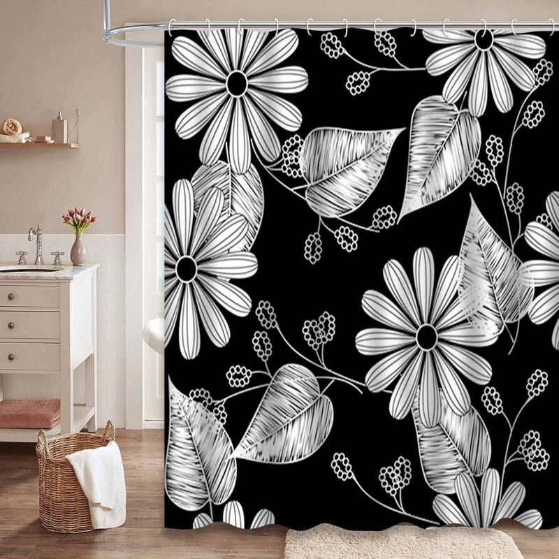 Rideau de douche à motif floral avec 12 crochets, L 72 po x l 78 po
