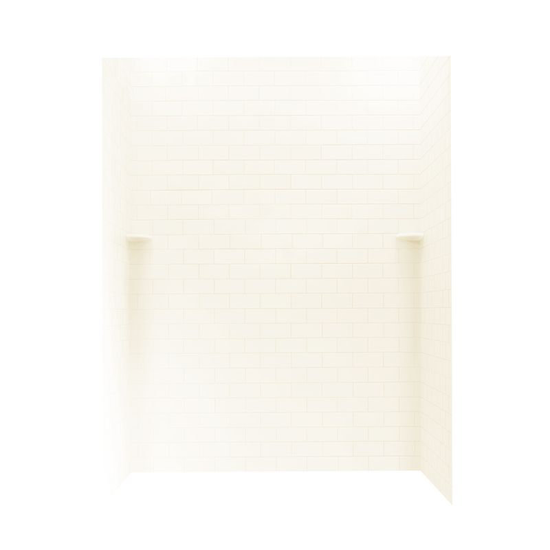 Solid Surface Three Panel Shower Wall, White, 72" H x 62" W x 36" D