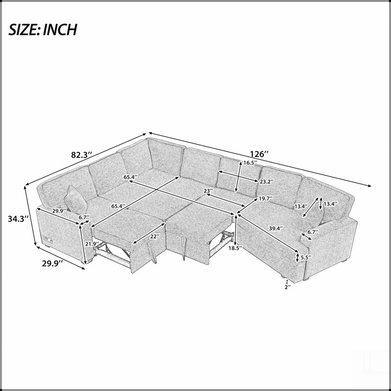 Canapé-lit modulaire en forme de L 126 po avec canapé-lit, Beige