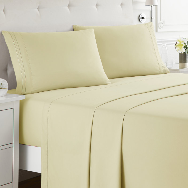  Ensemble de draps double brossé de luxe pour hôtel avec draps et taies d'oreiller très doux, Jaune vanille, Très grand