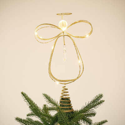  Lighted Christmas Tree Topper Angel with Timer, 12 Inch Pre-Lit Gold Metal Small Angel Tree Topper with Lights for Christmas Tree Decoration Indoor, Battery Operated, Valentines Gift