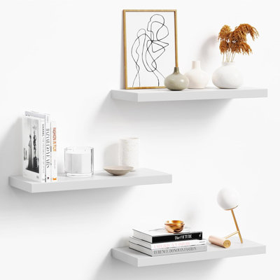 Wall Mounted Floating Shelves - Set Of 3 Rustic White Wood Shelves For Storage & Display