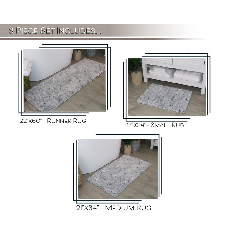 Cloud Comfort 100% Polyester Microfiber Bath Rug Set, Non Slip & Thick Plush Rugs for Shower-3Pc Set, Gray