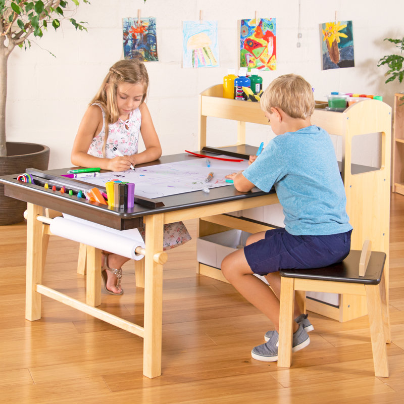 Kids' Wooden Art Center with Storage and Stools