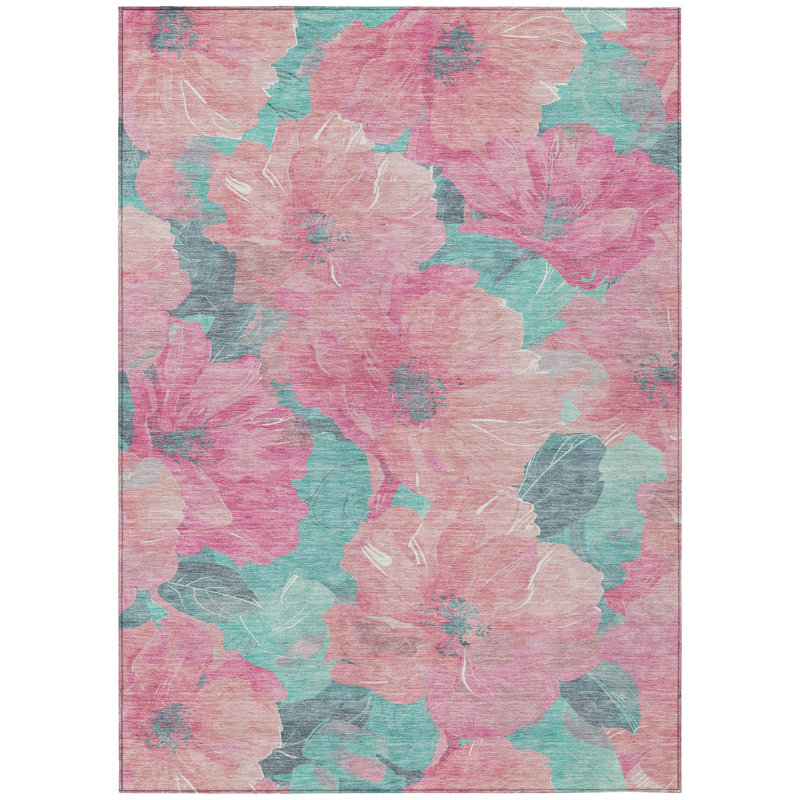 Tapis intérieur / extérieur rose Aurithra , 9 pi x 12 pi
