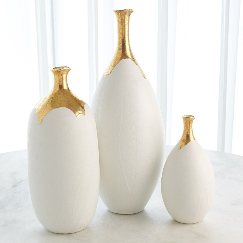 Dipped Golden Crackle/White Cylinder Vase-Lg