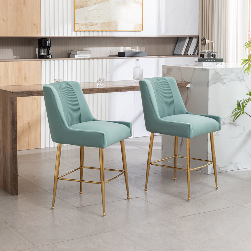 Elian Upholstered Velvet Bar Stool, Green