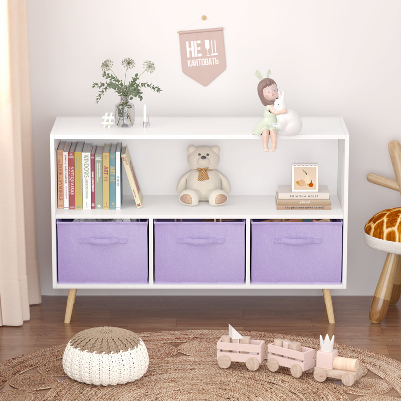 Bibliothèque pour enfants avec tiroirs en tissu pliables, présentoir à livres pour enfants, armoire de rangement pour jouets