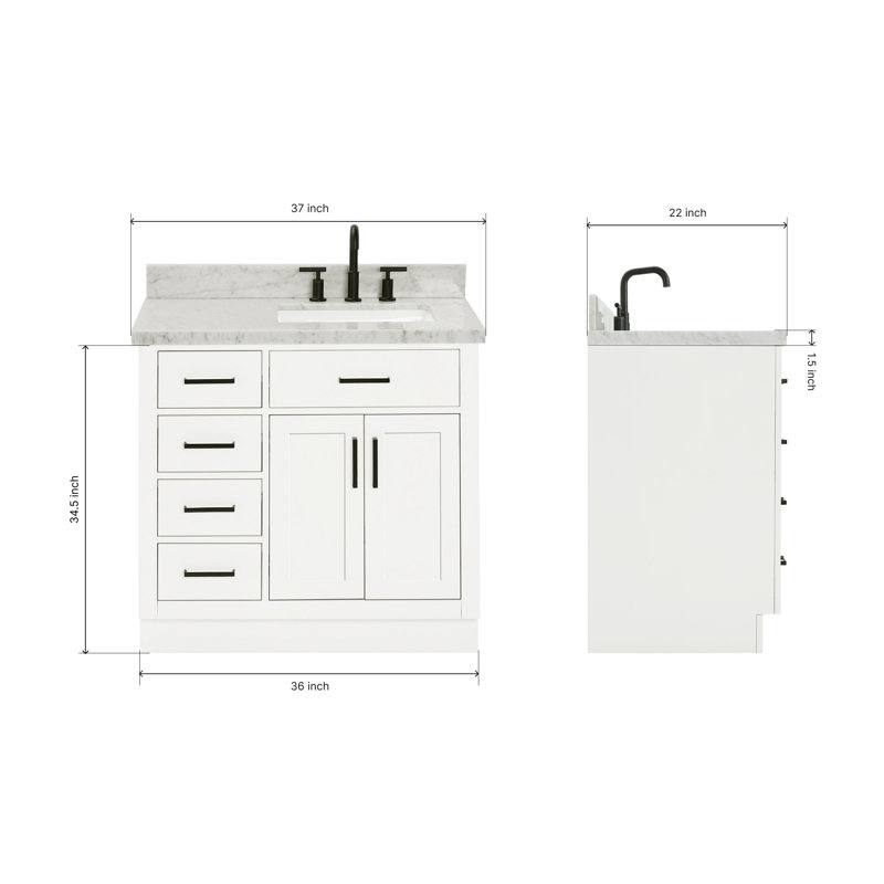 ARIEL HEPBURN 37 IN RIGHT OFFSET RECTANGULAR SINK VANITY 1,5 IN, Right, Rectangular, White