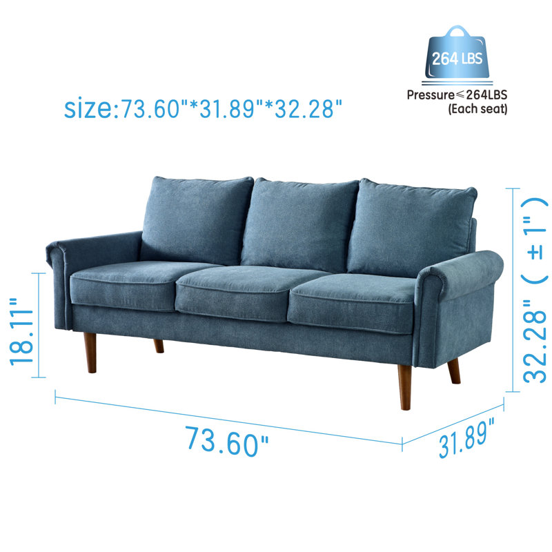 73.6'' Upholstered Sofa, Blue 