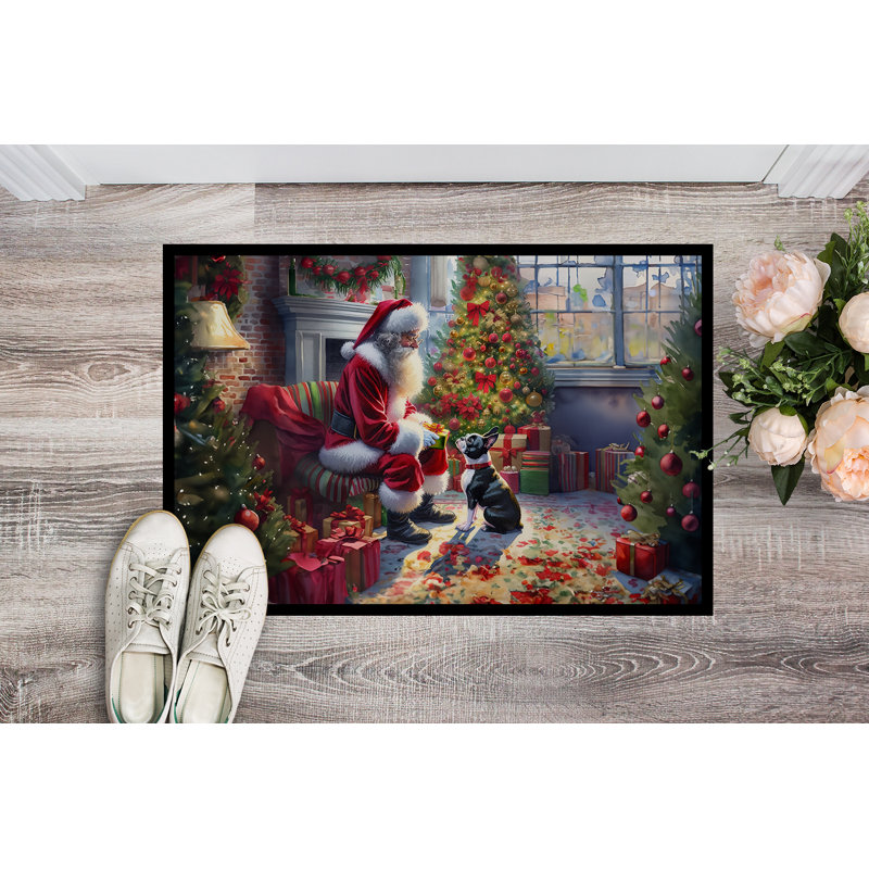 Paillasson Boston Terrier and Santa Claus, L 18 po x L 27 po