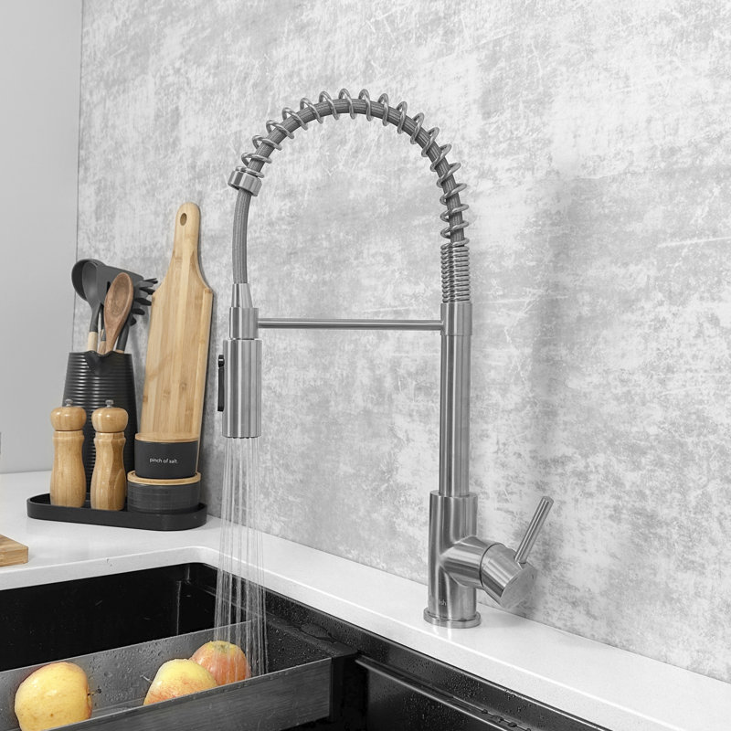 Robinet de cuisine moderne à poignée simple Milano, Nickel brossé