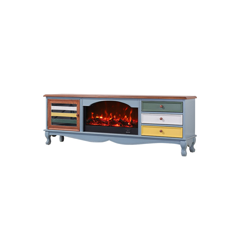 Modern simulated electronic fireplace TV stand, Blue, 23.62"H x 78.74"L x 13.78"W