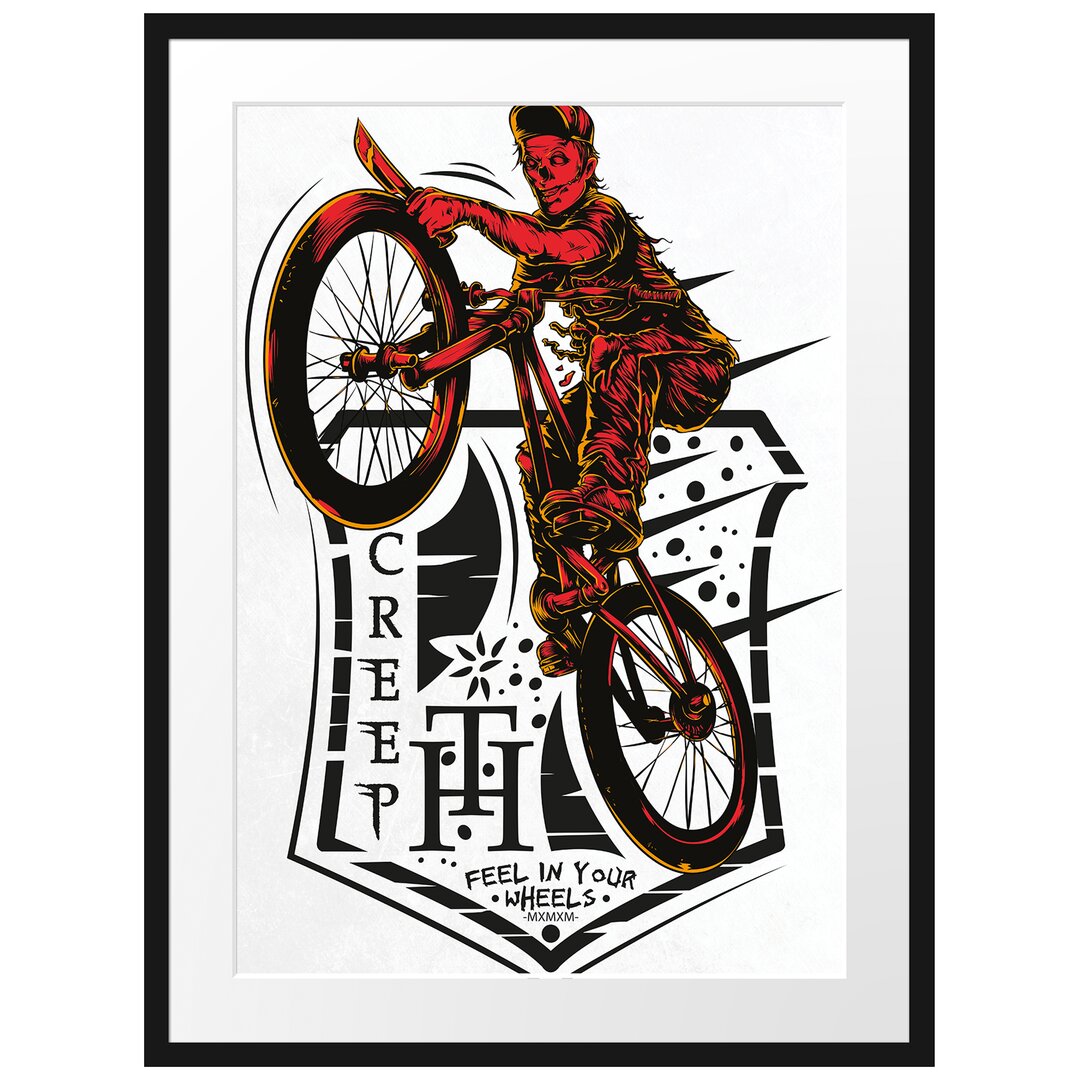 Gerahmtes Poster Creepy Biker White