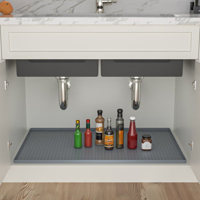 Silicone Drip Tray 31" / 34" X 22" Under Sink Mat, Shelf & Drawer Liner For Kitchen - Absorbent, Waterproof, Trimmable