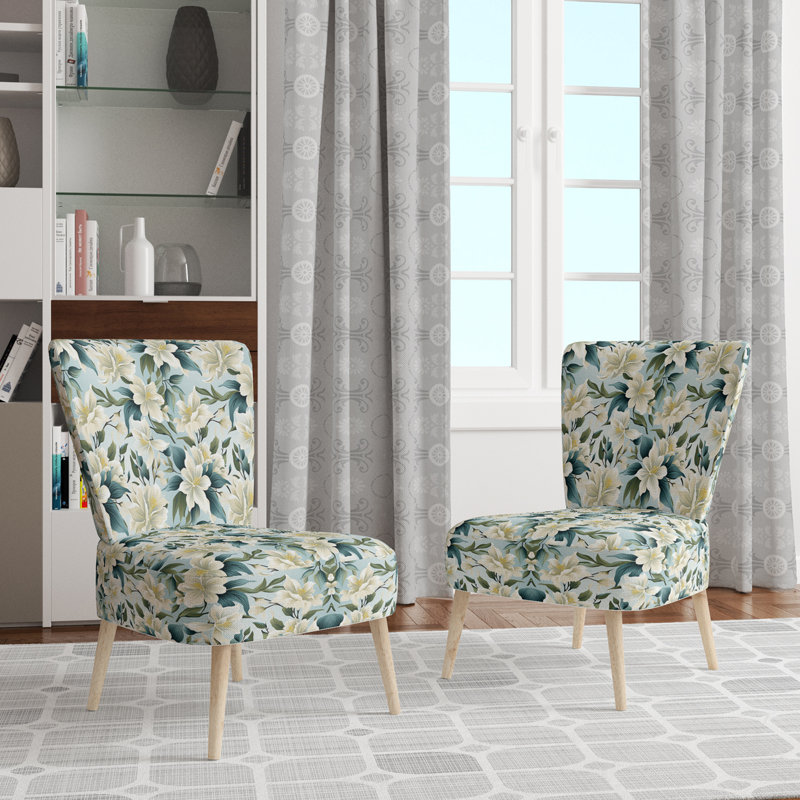 Chaise d'appoint rembourrée A, Motif tropical neutre de style bord de mer II