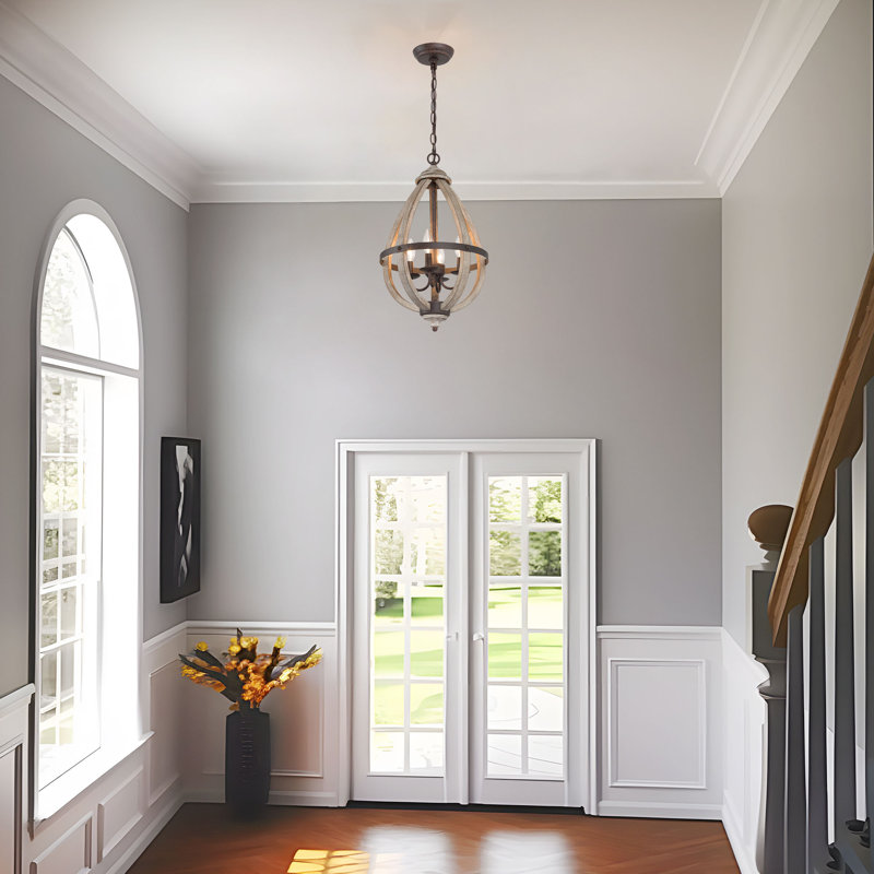 Freddi 4 - Light 13" Wide Farmhouse Chandelier Foyer Chandelier with Wood Accents