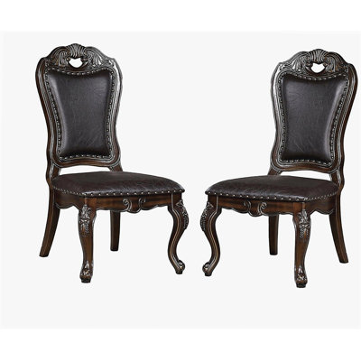 Traditional Classic Design 2pcs Side Chairs Walnut Solid wood Dining Room Dark Brown Leatherette Seats Formal Furniture