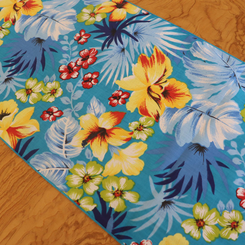 Tropical Hawaiian Print Table Runner, 72" x 12", Aqua