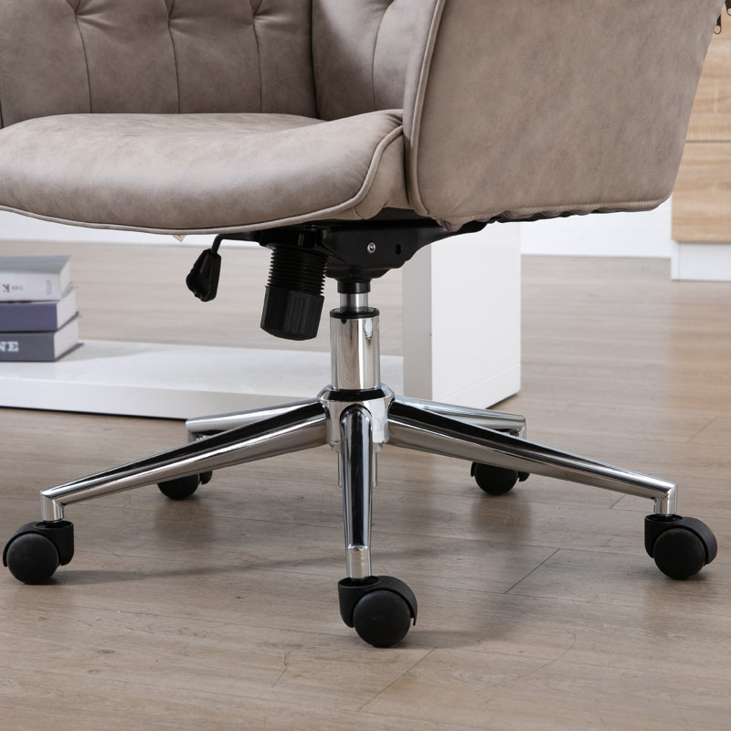Light Grey Leather Swivel Task Chair with Chrome Base