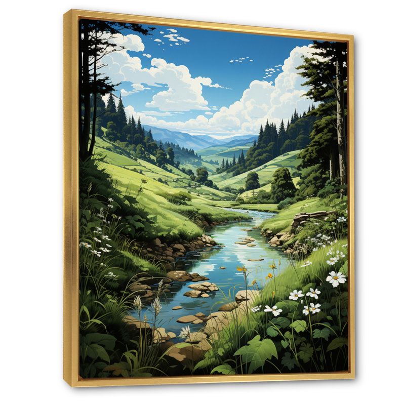 «Countryside Emerald Lake In I», reproduction sur toile, H 32 po x l 16 po x P 1 po, Cadre flottant doré