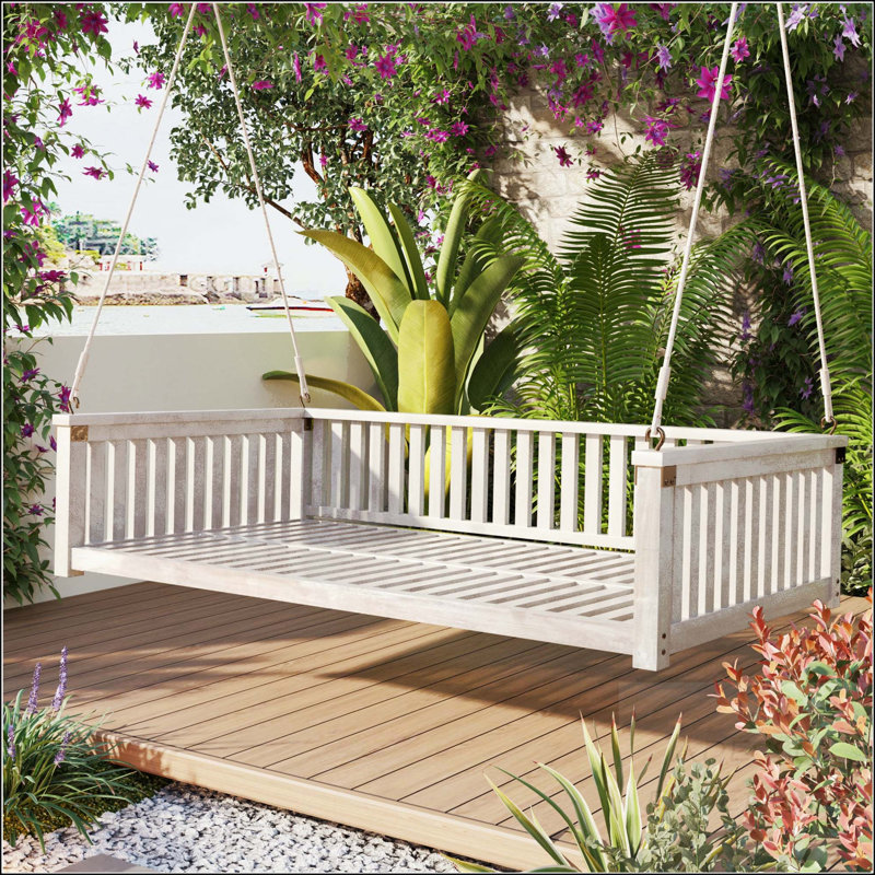 Balancelle de jardin simple minimaliste avec structure en bois d'acacia et design incliné - Blanc, White