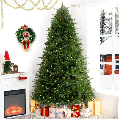 Prelit Artificial Christmas Tree with Foot Pedal, 600 Warm Lights, 2755 Branch Tips, and Sturdy Metal Stand – Realistic 58" Wide Hinged Tree, Available in 6.5 ft and 7.5 ft Sizes