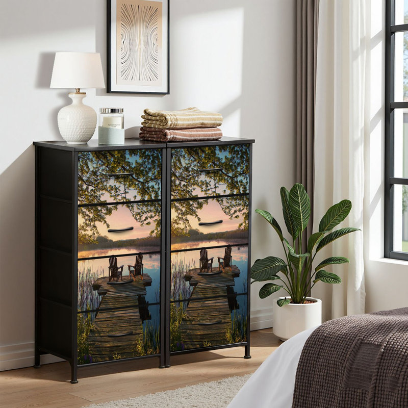 4 Drawer Dresser for Bedroom, Narrow Chest of Drawers, Wooden Top and Study Iron Frame 18"x37.5"-(WxH)