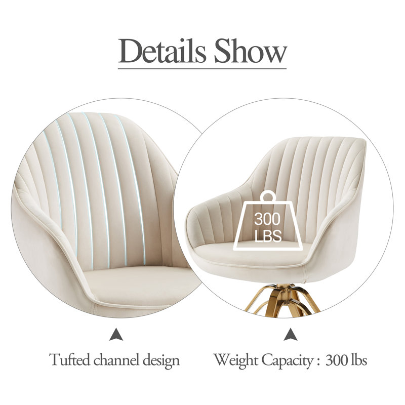 Brilliana Velvet Swivel Accent Chair, Golden, Off White Velvet