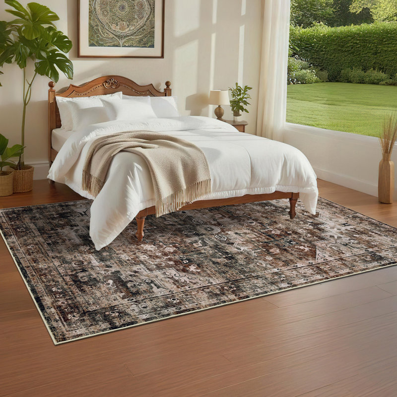 Machine Washable Area Rug Soft Rugs for Living Room Vintage Rug for Bedroom Dining Room Non-Slip Stain Resistant Under Table Rugs