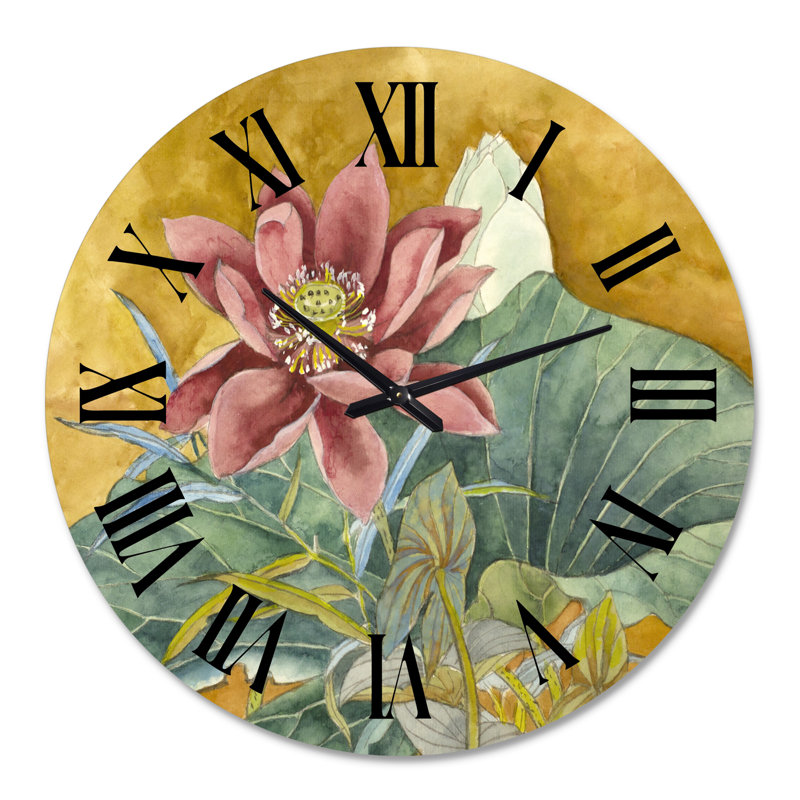Impression rétro de lotus rose - horloge murale traditionnelle, Grand