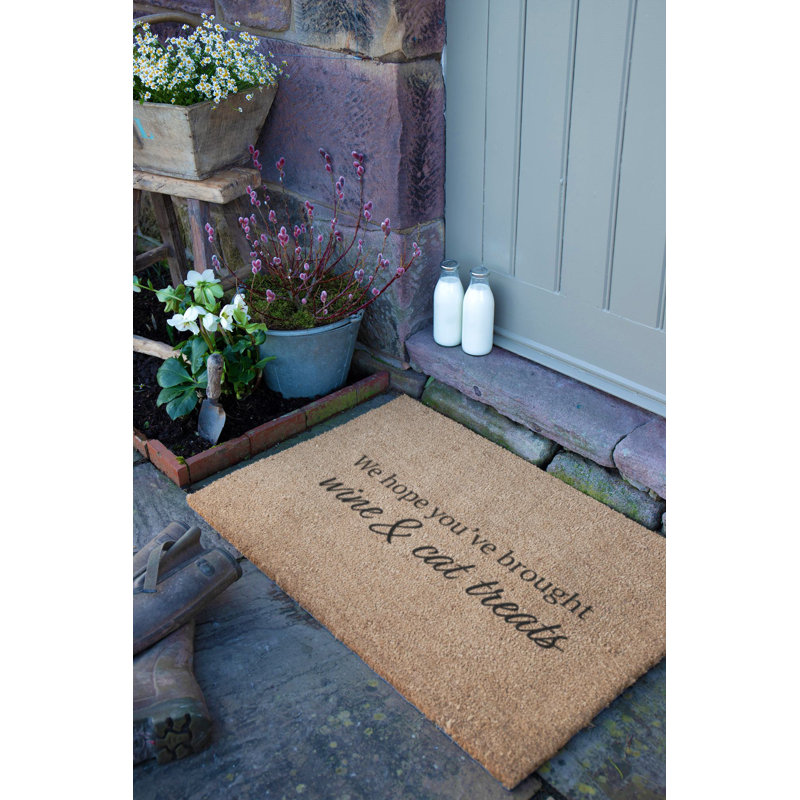 Wine and Cat Treats Coir Doormat, 90cm W x 60cm L