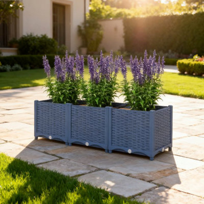 Outdoor Flower Box With Drainage Holes,Plastic Raised Garden Bed