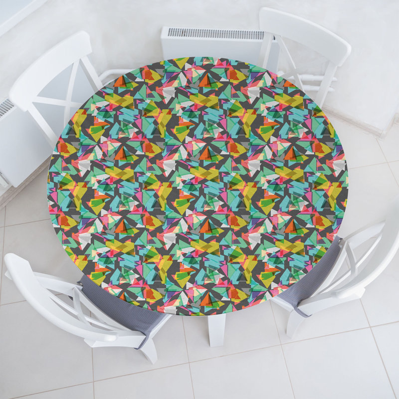 Bungalow Rose Abstract Fitted Round Tablecloth Diameter Multicolor