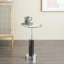 Cole And Grey Marble Round Side End Accent Table With Silver Metal Rod And Base