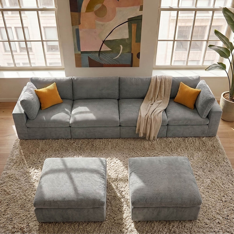 Canapé modulaire surdimensionné en forme de U de 160 po à 6 places, canapé modulaire contemporain avec repose-pieds double (gris clair)