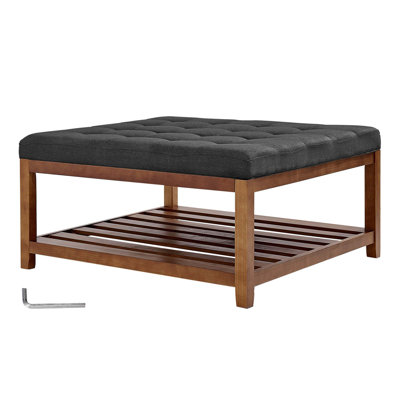 Table basse avec repose-pieds carré en lin Premium avec rangement sous le siège