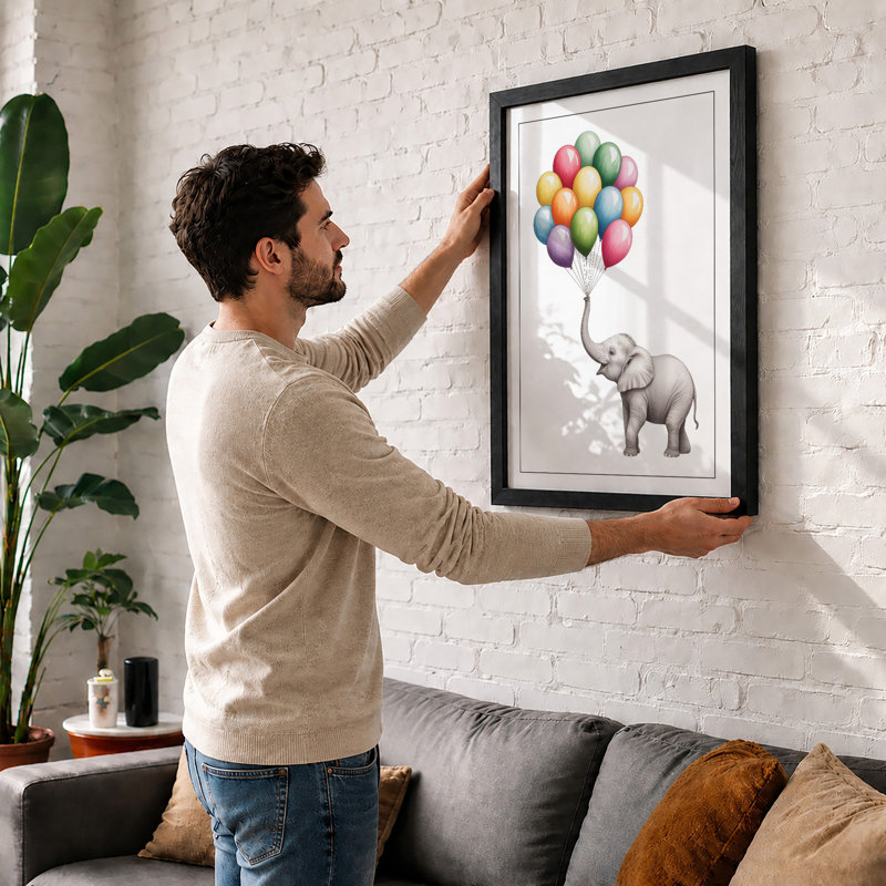 Elephant Holds Dreams Illustrative - Framed Print, Oak, A4 - 29.7 x 21.0 cm