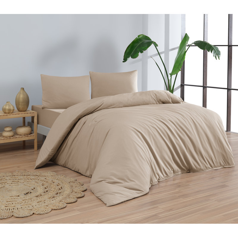 Ensemble de housse de couette 100% coton jersey, Housse de couette simple / simple TG + 1 taie déc, Beige